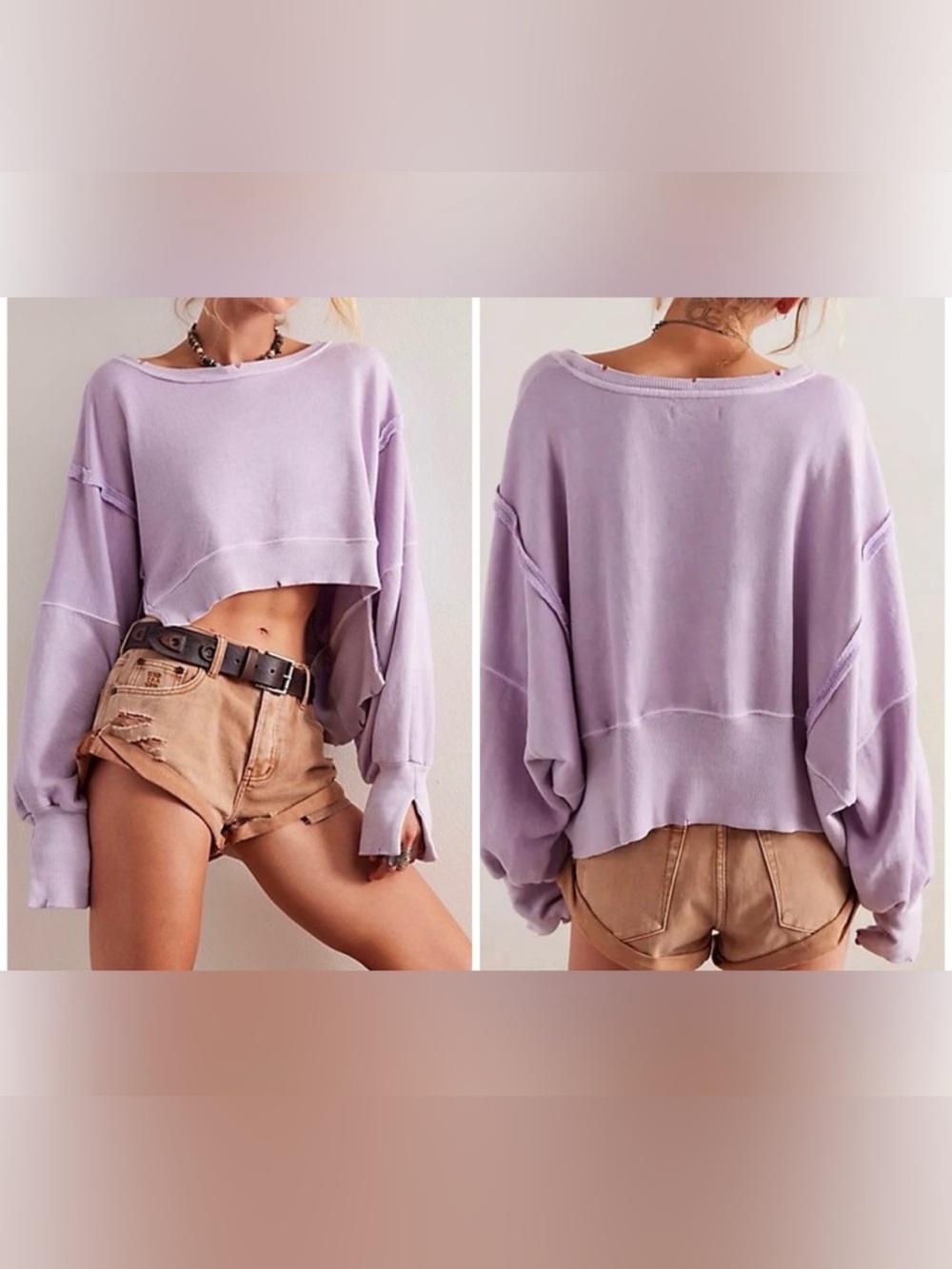 NWOT Free People We The Free Camden Cropped Sweatshirt - lavender frost - XS